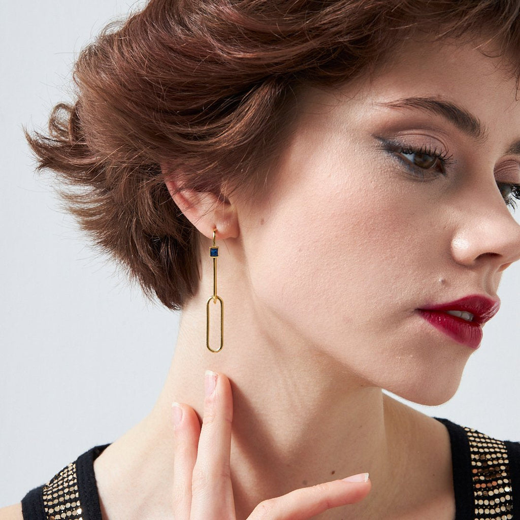 Lacivert Ataç  Küpe - 925 GÜMÜŞ