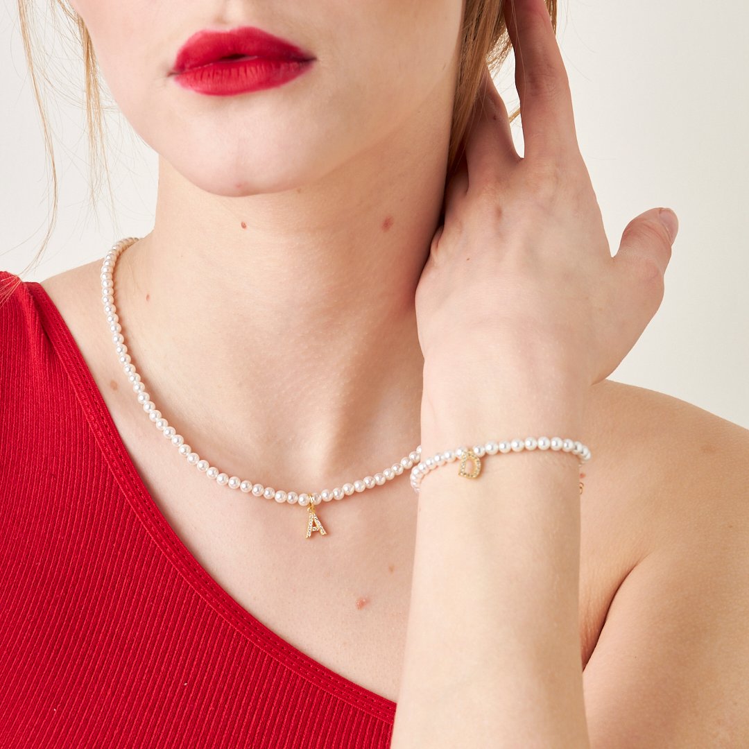 Taşlı İnci Harf Seti - 925 GÜMÜŞ