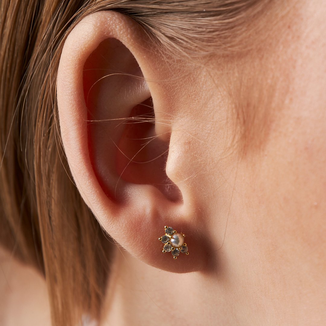 Beş Taşlı İnci Piercingi - 925 GÜMÜŞ