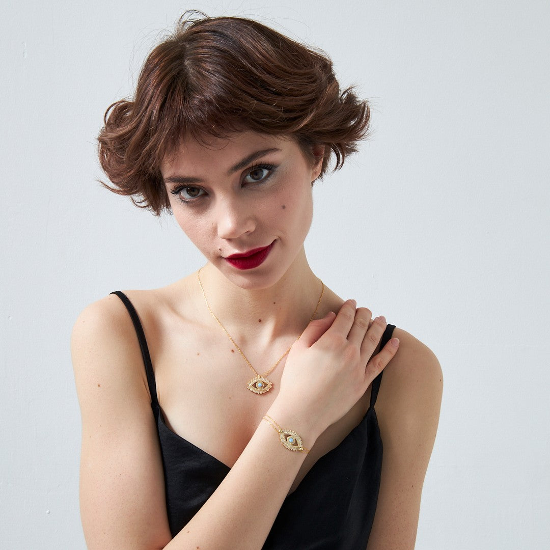 Baget taşlı turkuaz göz seti - 925 GÜMÜŞ