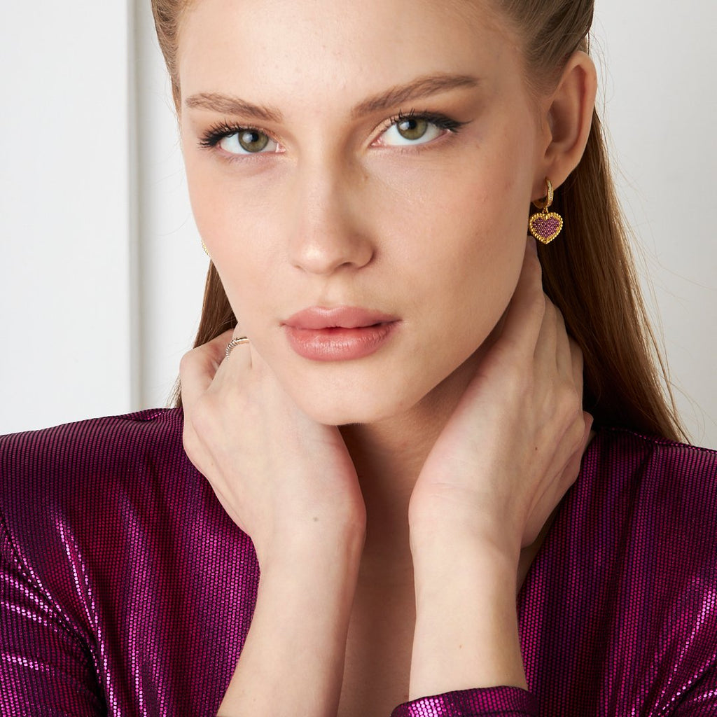 Renkli Taşlı Kalp Küpe - 925 GÜMÜŞ