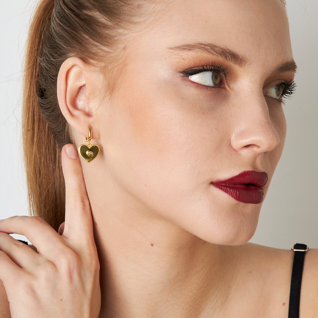 Taşlı Kalp Küpe - 925 GÜMÜŞ