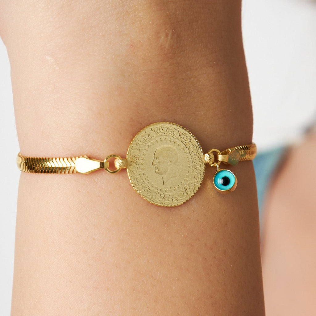 Balıksırtı Zincirli Charmlı Bileklik - 925 GÜMÜŞ