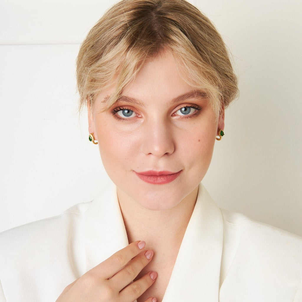 Yeşil Gözyaşı Taşlı Küpe - 925 GÜMÜŞ