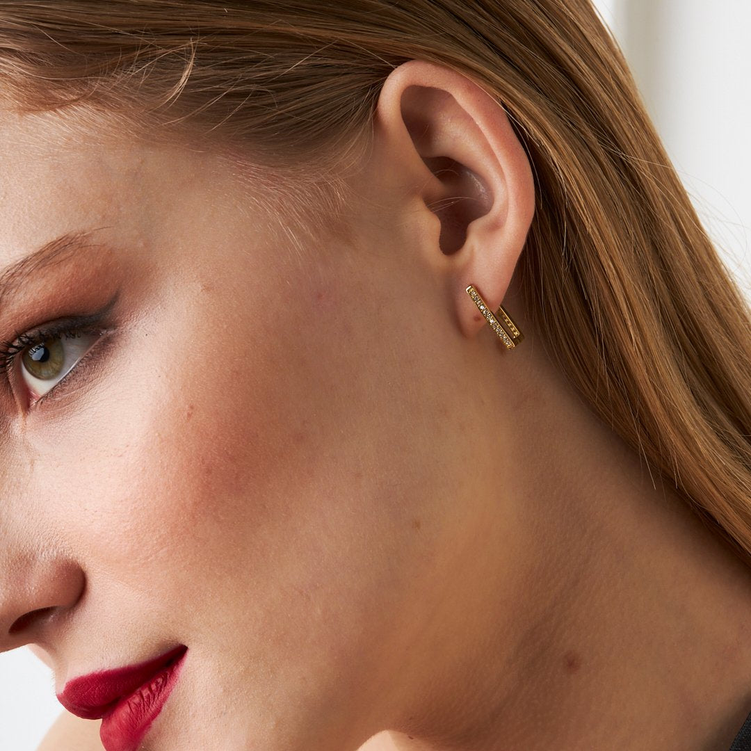 Taşlı Dikdörtgen Küpe - 925 GÜMÜŞ