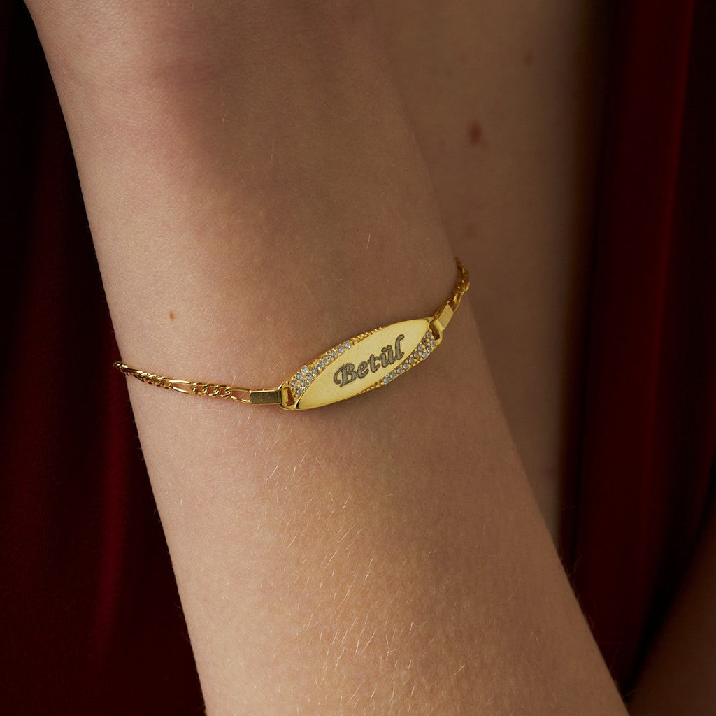 Oval Taşlı İsimli Bebek Künyesi - 925 GÜMÜŞ