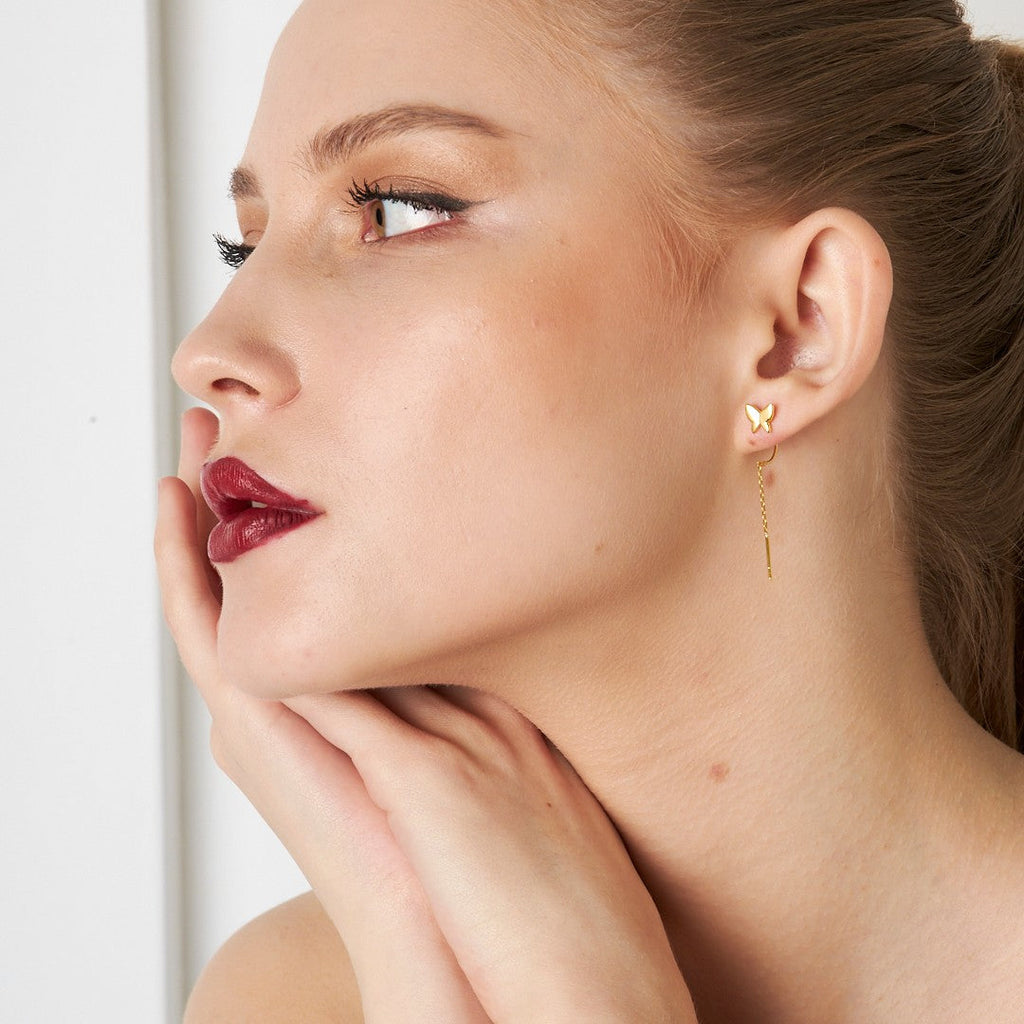 Basit Kelebek Zincir Küpe - 925 GÜMÜŞ