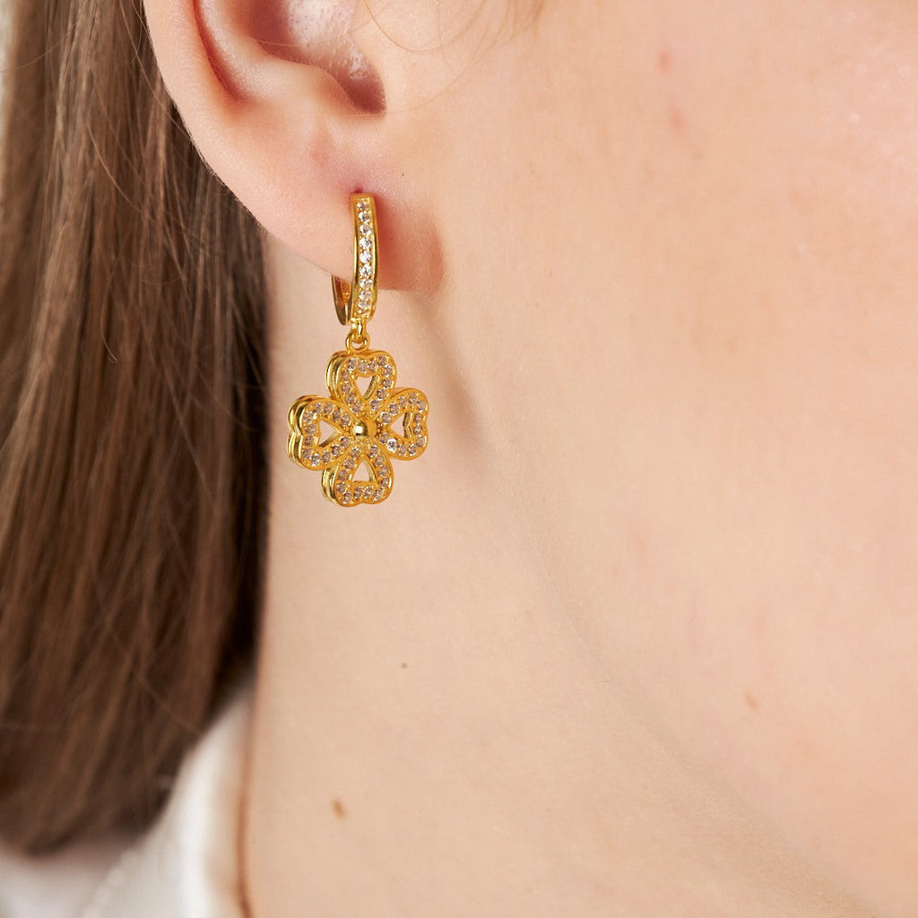 Dört Yapraklı Yonca Küpe - 925 GÜMÜŞ