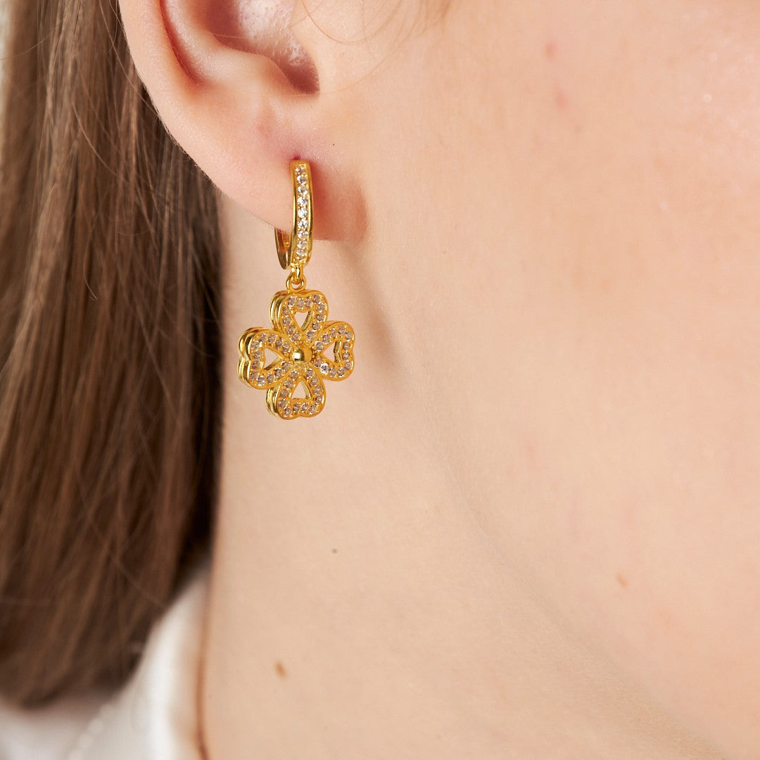 Dört Yapraklı Yonca Küpe - 925 GÜMÜŞ