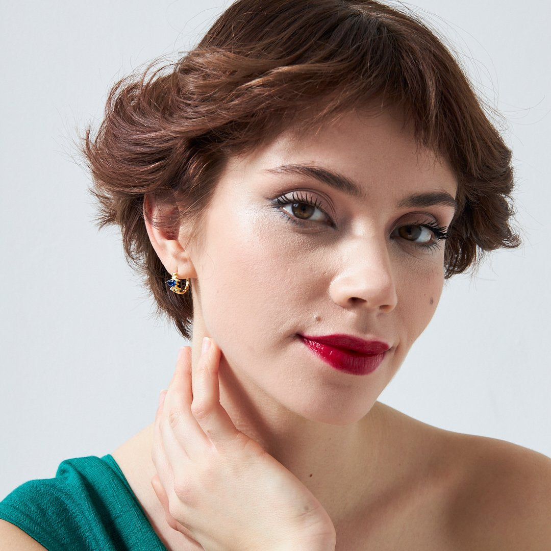 Lacivert Tek Taş Damla Küpe - 925 GÜMÜŞ