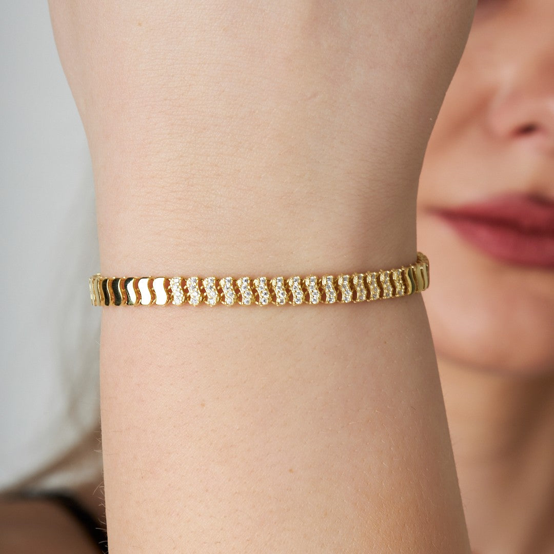 Su Dalgası Taşlı Bileklik - 925 GÜMÜŞ