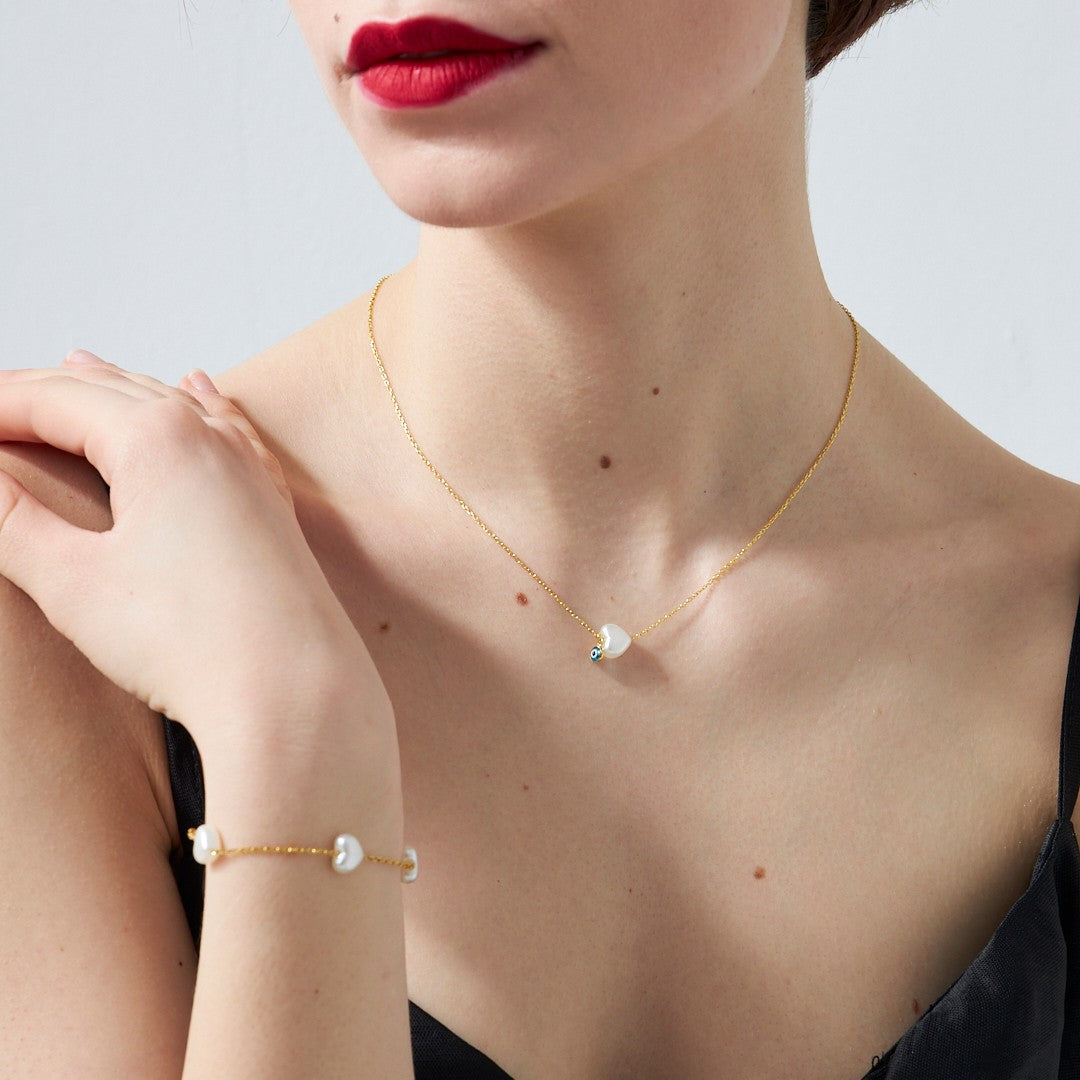 Nazar Beyaz Kalp Set - 925 GÜMÜŞ