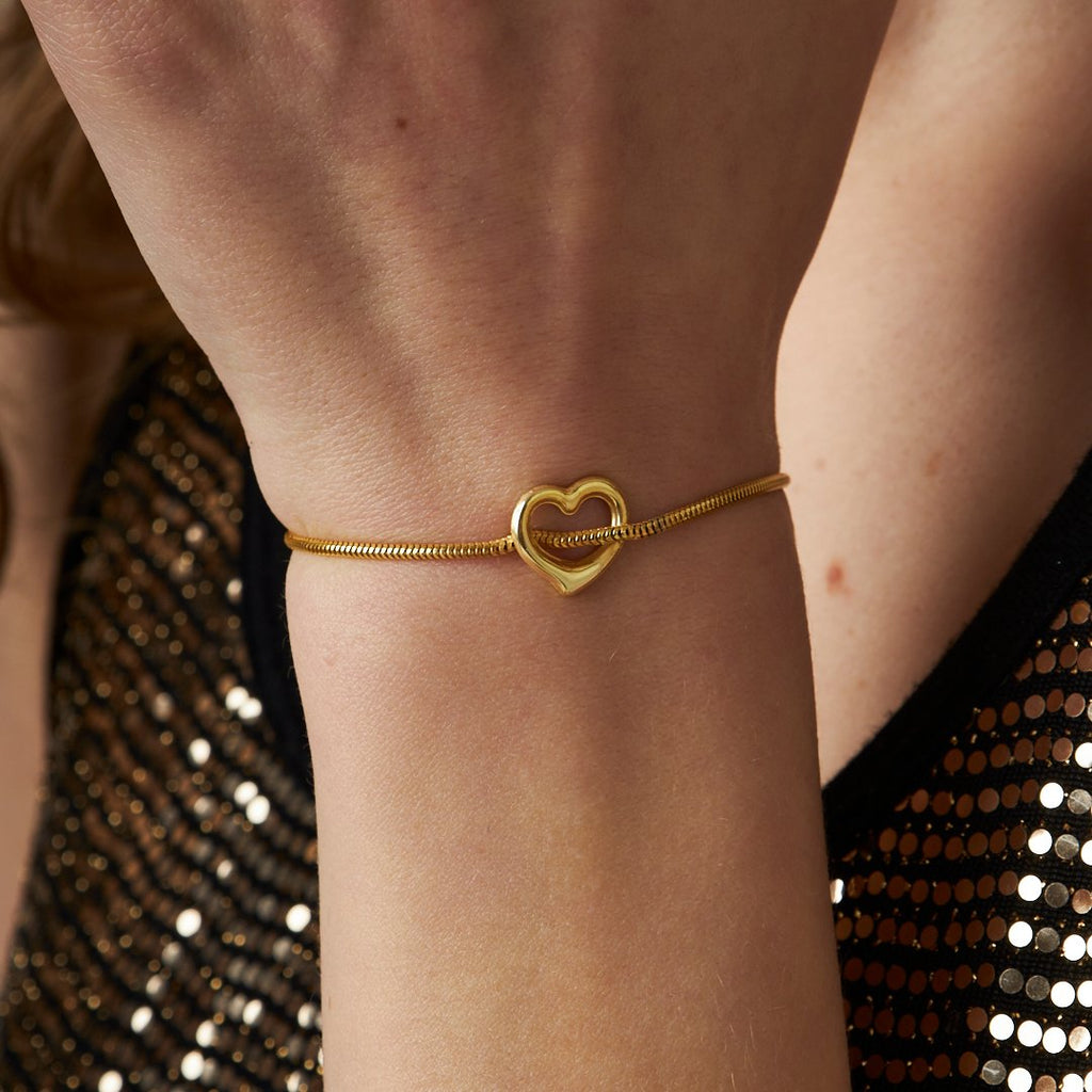 Tondo Zincir Kavisli Kalp Bileklik - 925 GÜMÜŞ