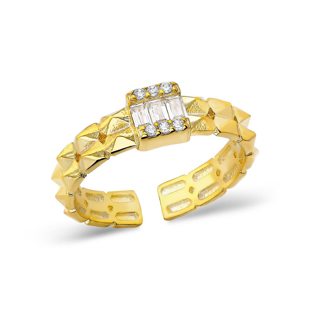 Taşlı Dalga Tasarımlı Yüzük - 925 GÜMÜŞ