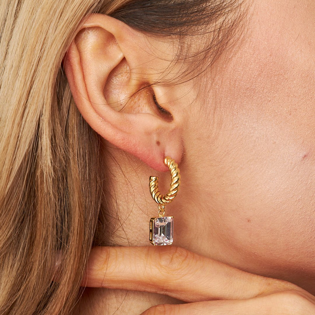 Büyük Taşlı Dikdörtgen Baget Küpe - 925 GÜMÜŞ