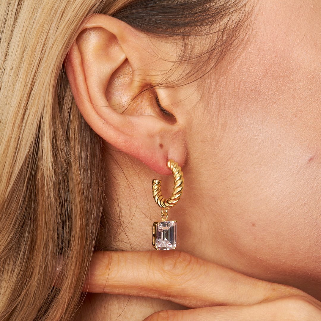 Büyük Taşlı Dikdörtgen Baget Küpe - 925 GÜMÜŞ