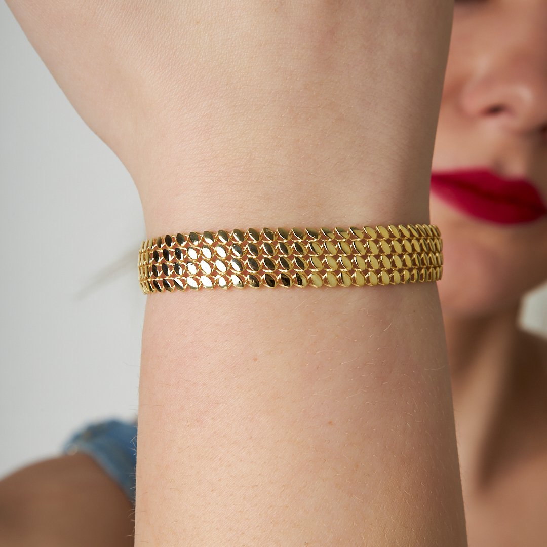 Dört Sıra Pullu Bileklik - 925 GÜMÜŞ