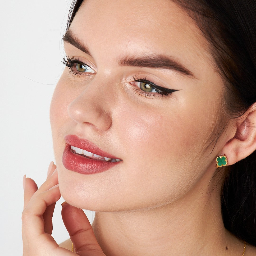 Yeşil Taşlı Yonca Yaprağı Küpe - 925 GÜMÜŞ