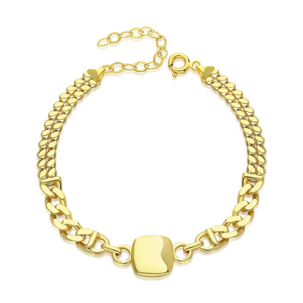 Basit Kare Model İki Zincirli Bileklik - 925 GÜMÜŞ