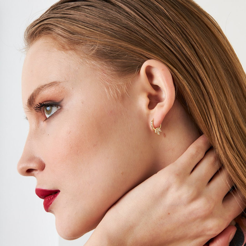 Üç Taşlı Baget Yuvarlak Piercing - 925 GÜMÜŞ