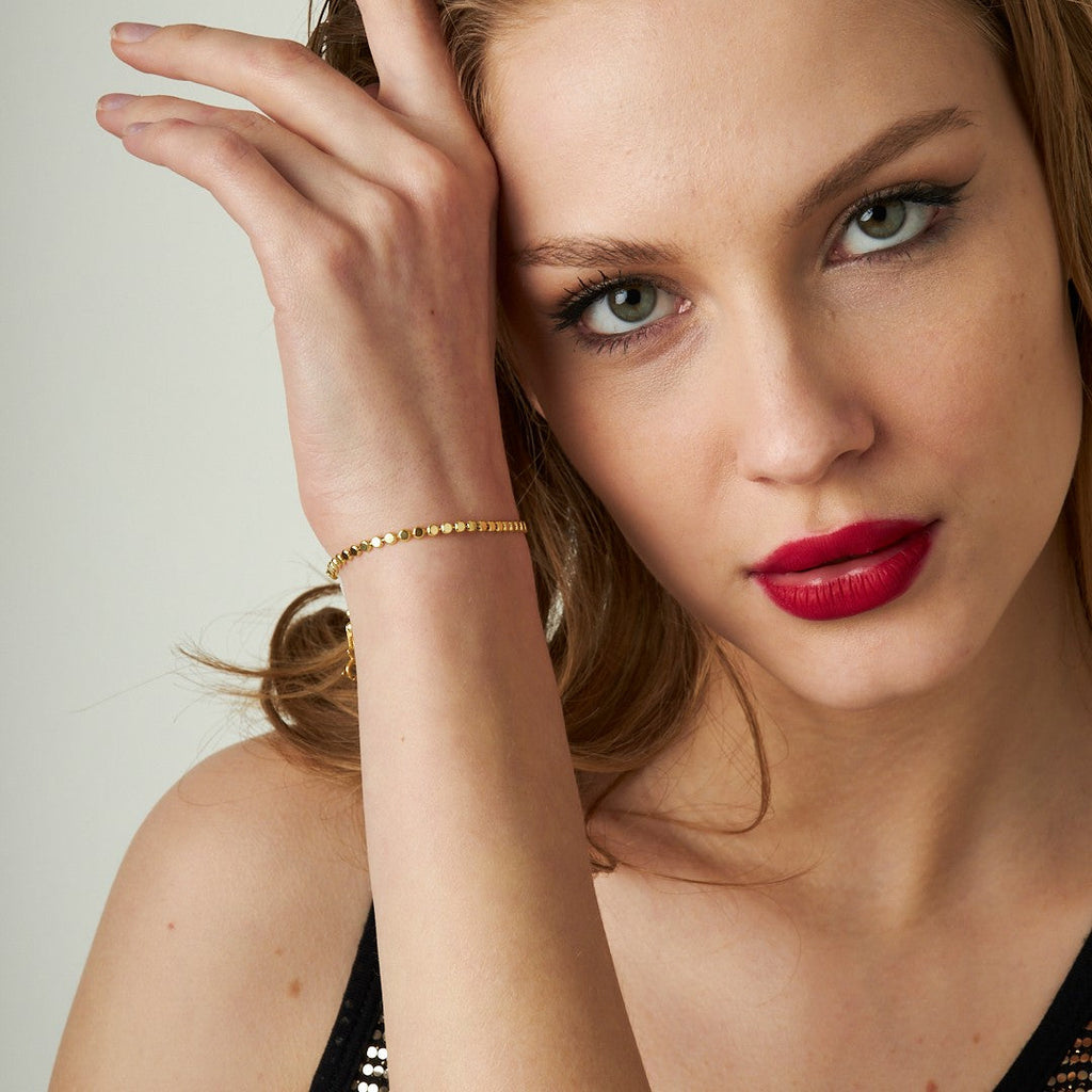 Boncuklu Top Zincir Bileklik - 925 GÜMÜŞ