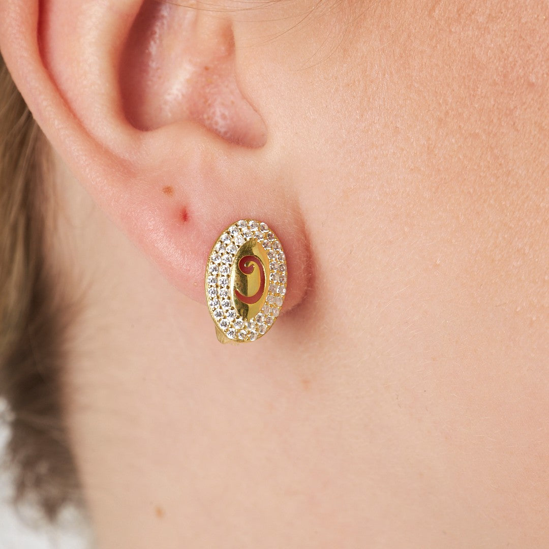 İki Sıra Taşlı Oval Küpe - 925 GÜMÜŞ