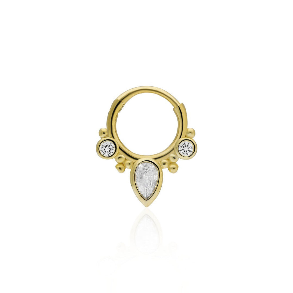 Gözyaşı Taşlı Yuvarlak Piercing - 925 GÜMÜŞ