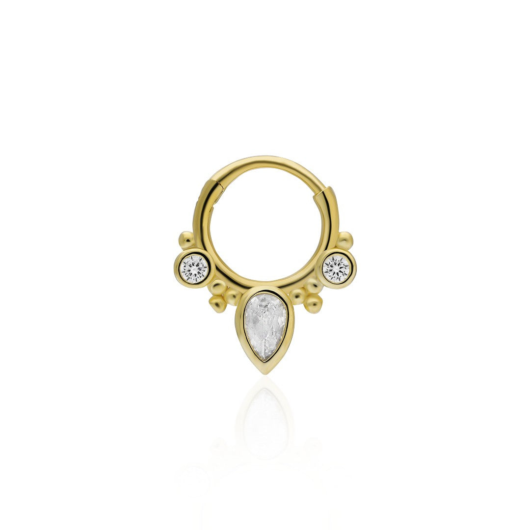 Gözyaşı Taşlı Yuvarlak Piercing - 925 GÜMÜŞ