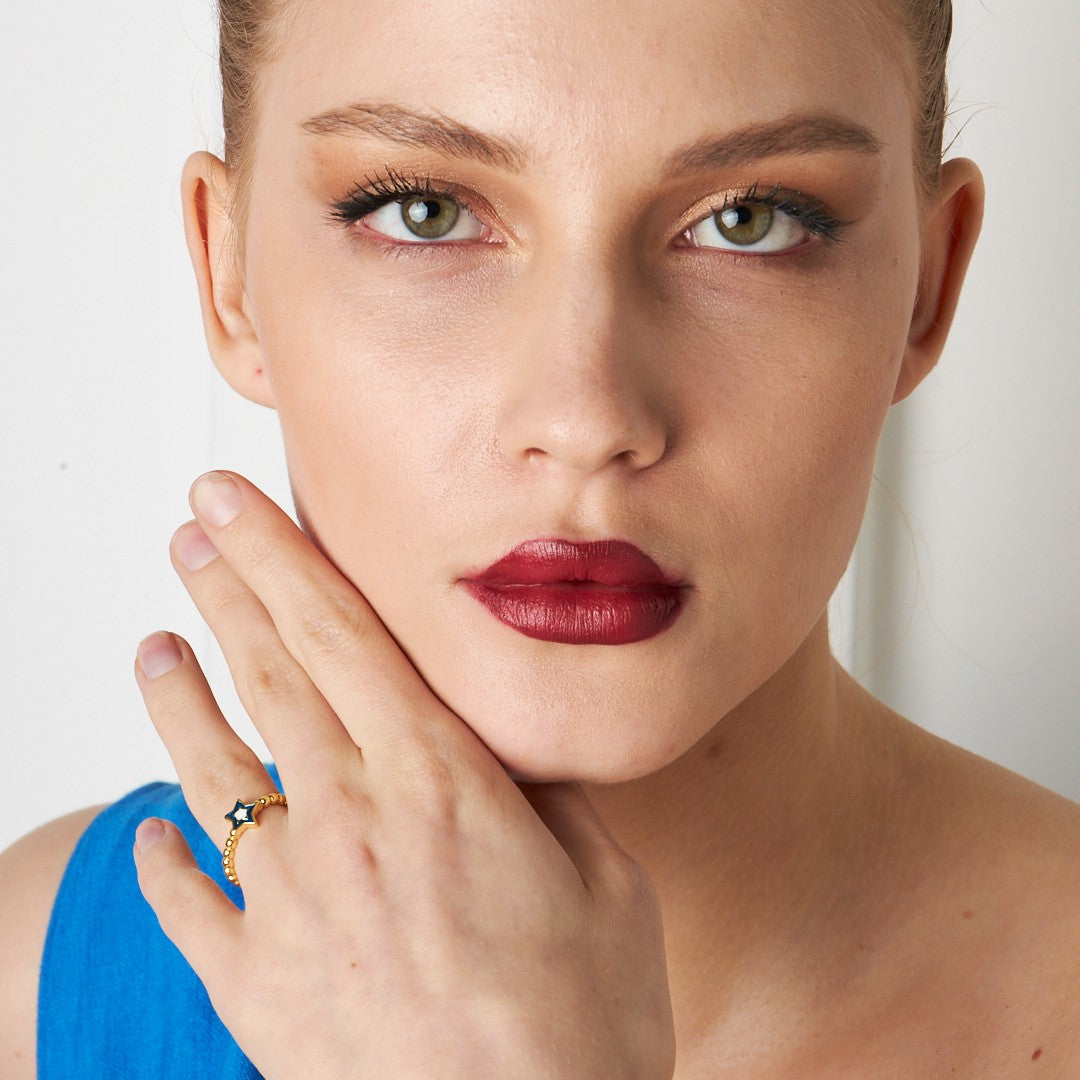 Yıldız Detaylı Yüzük - 925 GÜMÜŞ