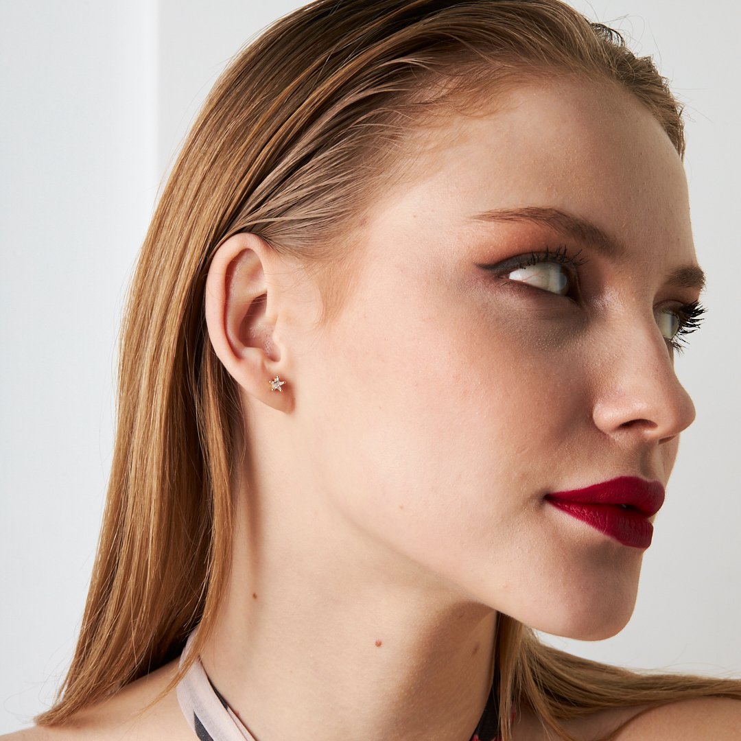 Yıldız Taşlı Trend Piercing - 925 GÜMÜŞ