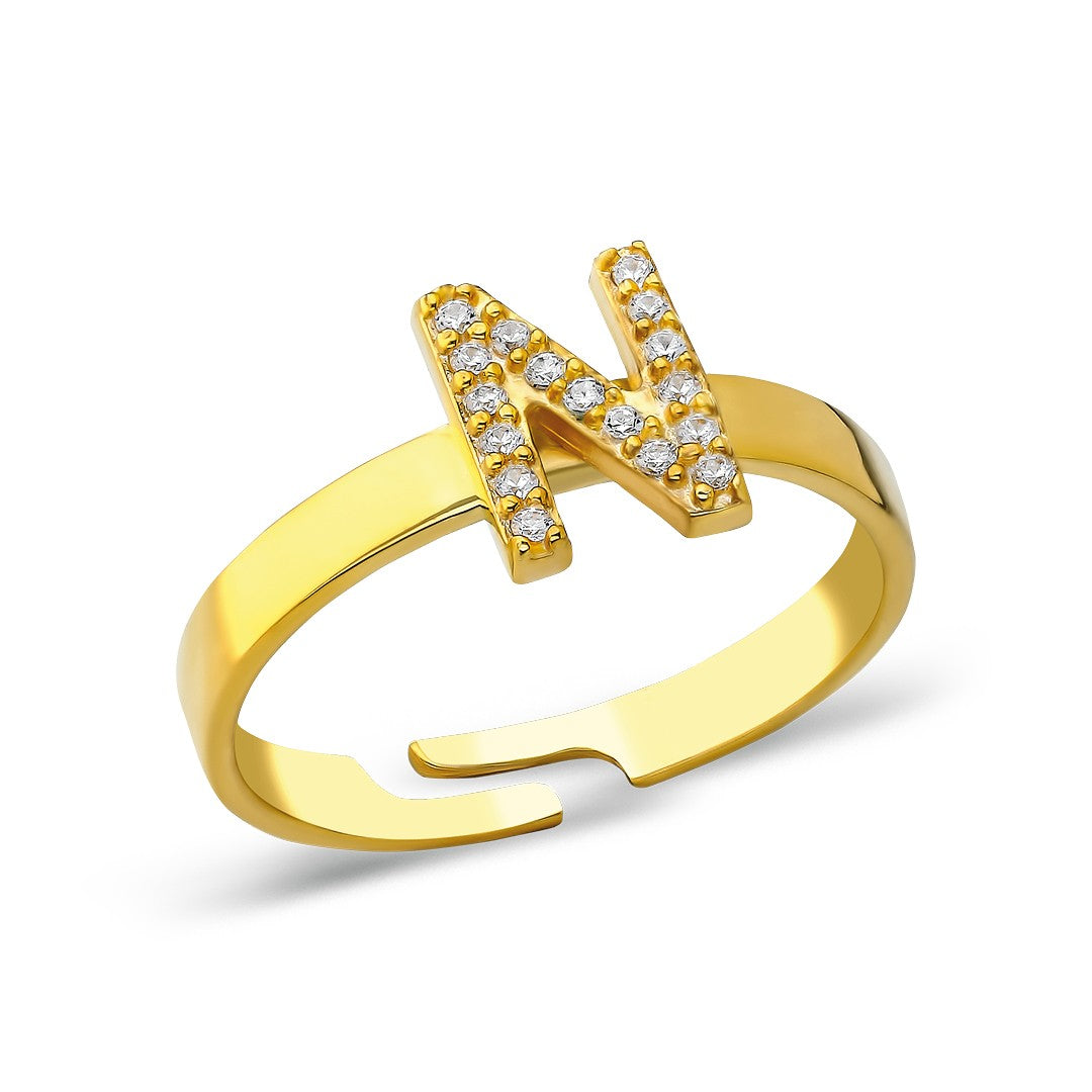 Tek Harfli Taşlı Yüzük - 925 GÜMÜŞ