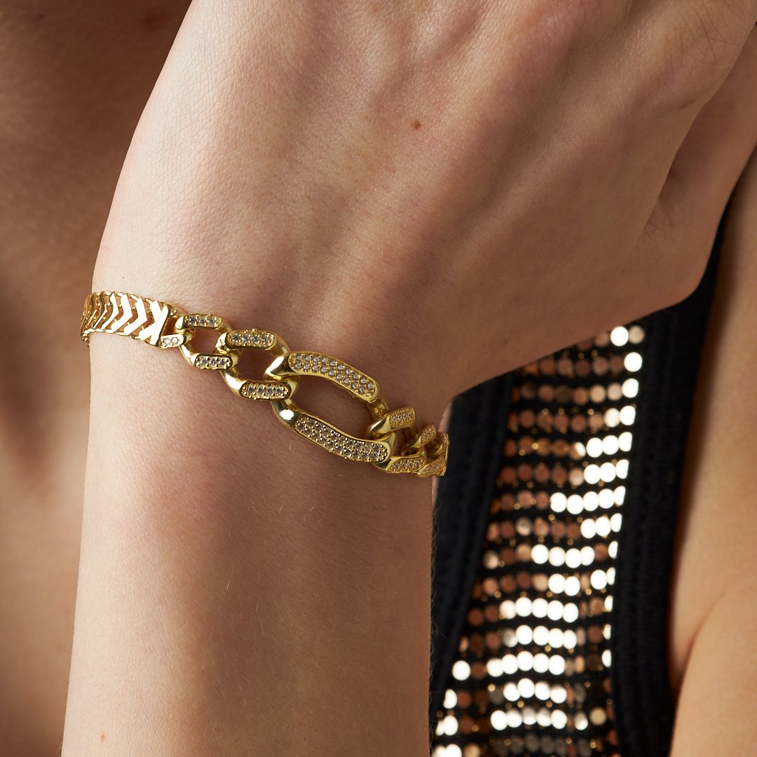 Taşlı Zincir Bileklik - 925 GÜMÜŞ