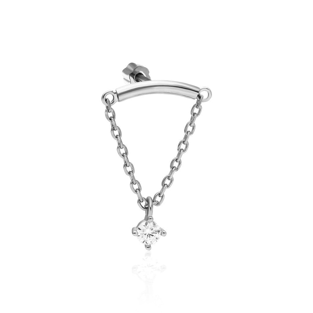 Tek Taş Zincir Piercing - 925 GÜMÜŞ