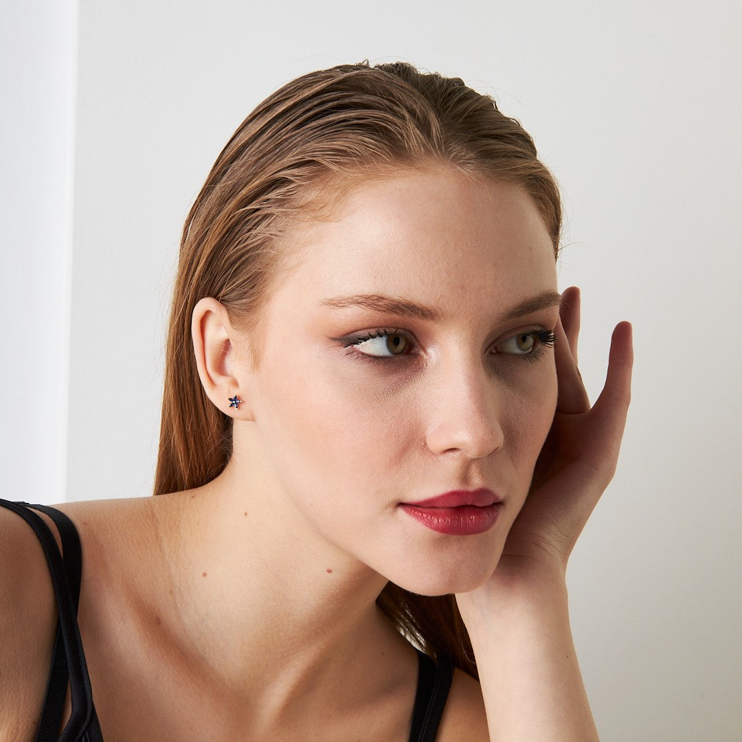 Beş Yapraklı Ve Renkli Taşlı Çiçek Piercingi - 925 GÜMÜŞ