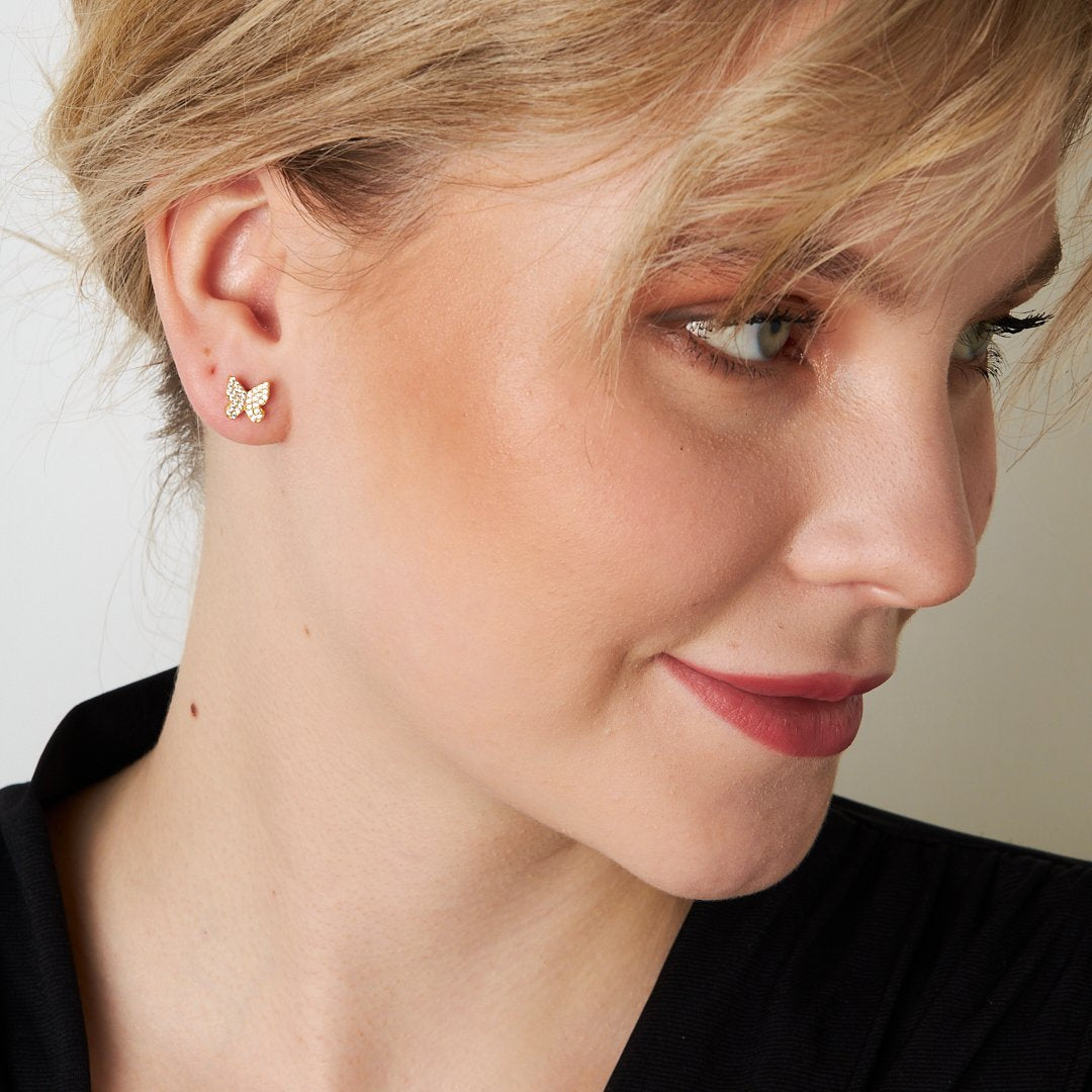 Taşlı Kelebek Küpe - 925 GÜMÜŞ