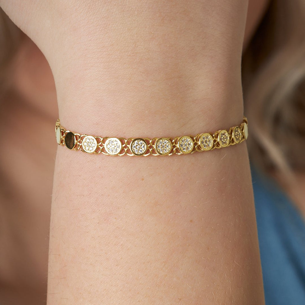 Yarı Değerli Taşlı Yuvarlak Zincir Bileklik - 925 GÜMÜŞ