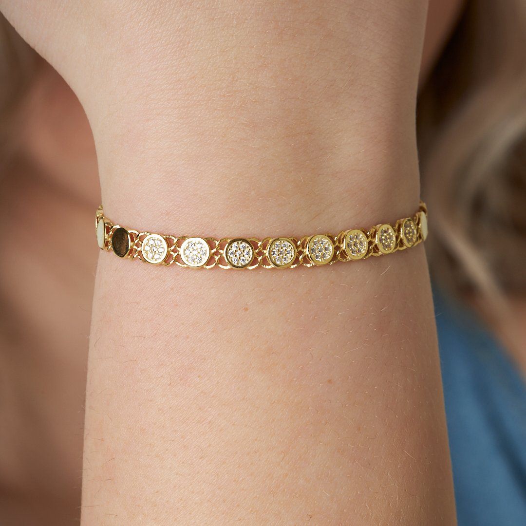 Yarı Değerli Taşlı Yuvarlak Zincir Bileklik - 925 GÜMÜŞ