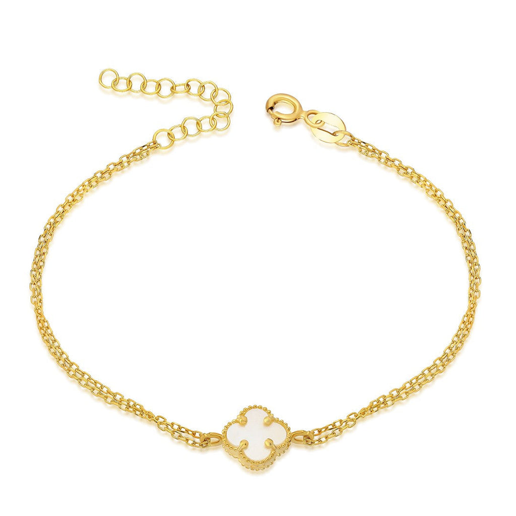 Beyaz Taşlı Yonca Yaprağı Bileklik - 925 GÜMÜŞ