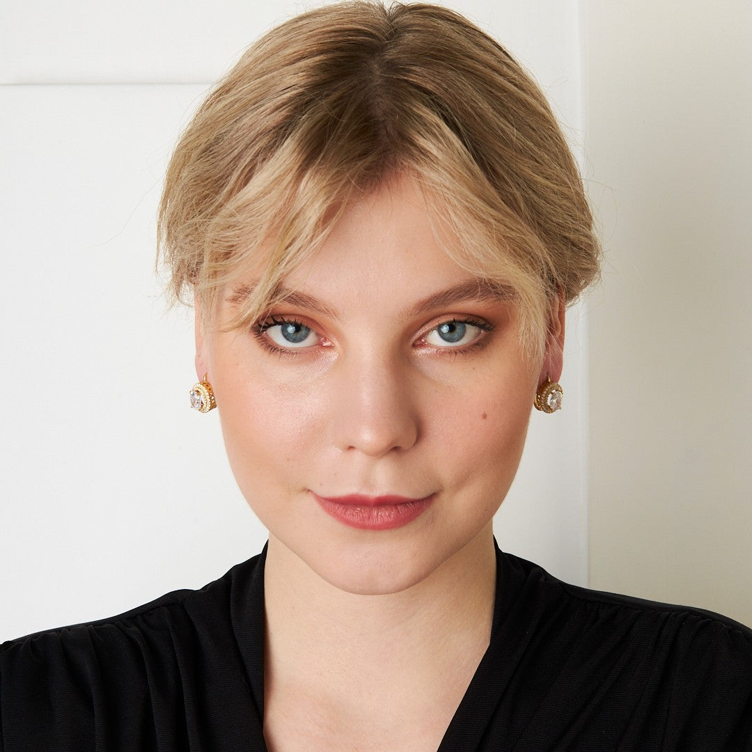 Parlak Pırlantalı Küpeler - 925 GÜMÜŞ