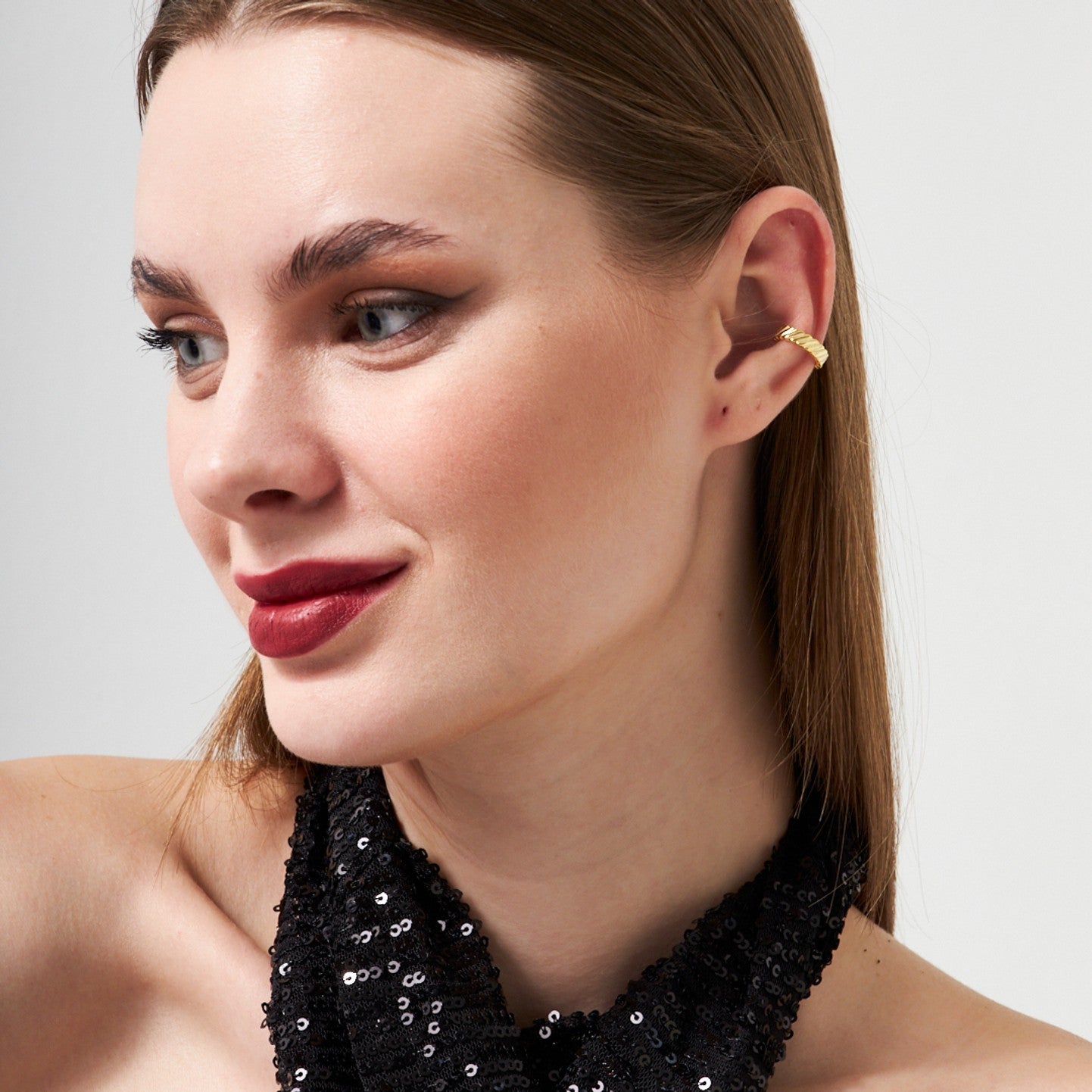 Dikdörtgen Çizgili Kıkırdak Küpe - 925 GÜMÜŞ