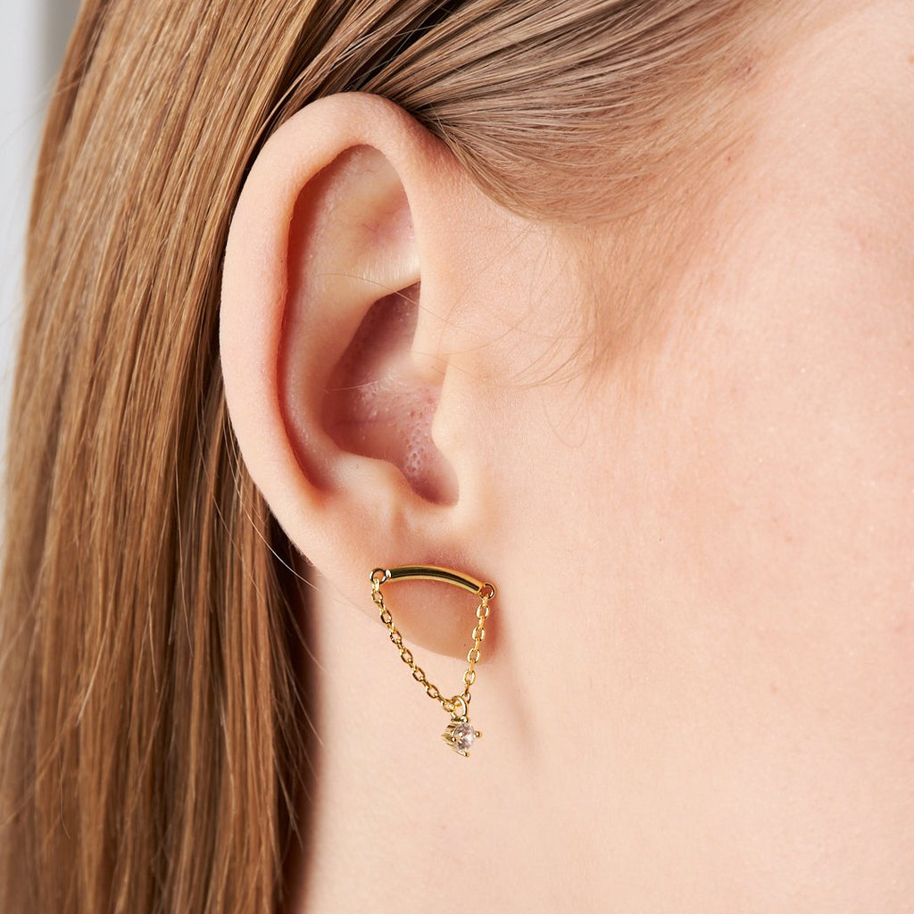 Tek Taş Zincir Piercing - 925 GÜMÜŞ