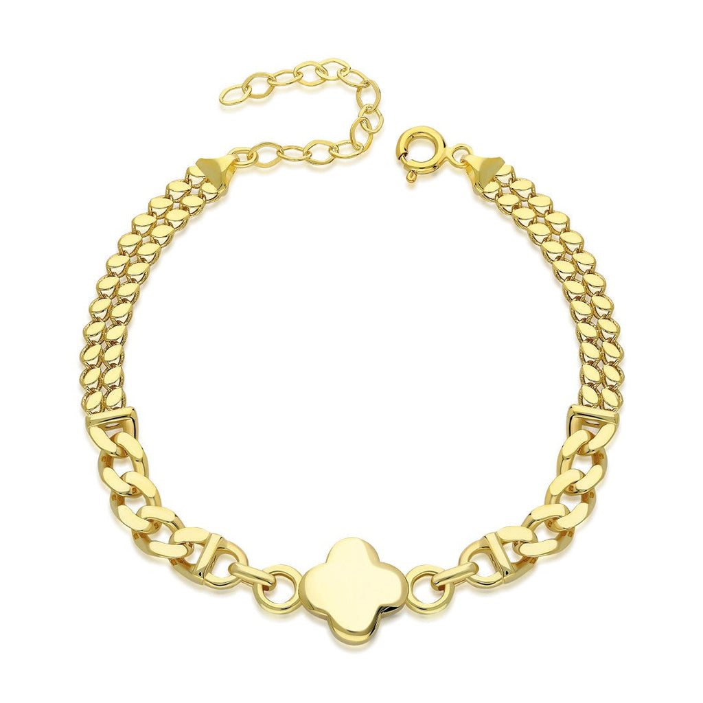 İki Zincirli Basit Yonca Bileklik - 925 GÜMÜŞ