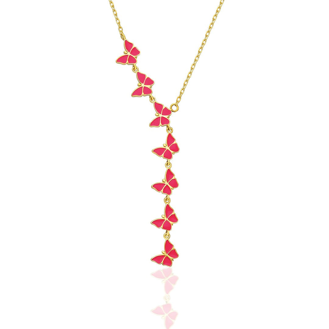 Dökülen Renkli Kelebek Kolye - 925 GÜMÜŞ