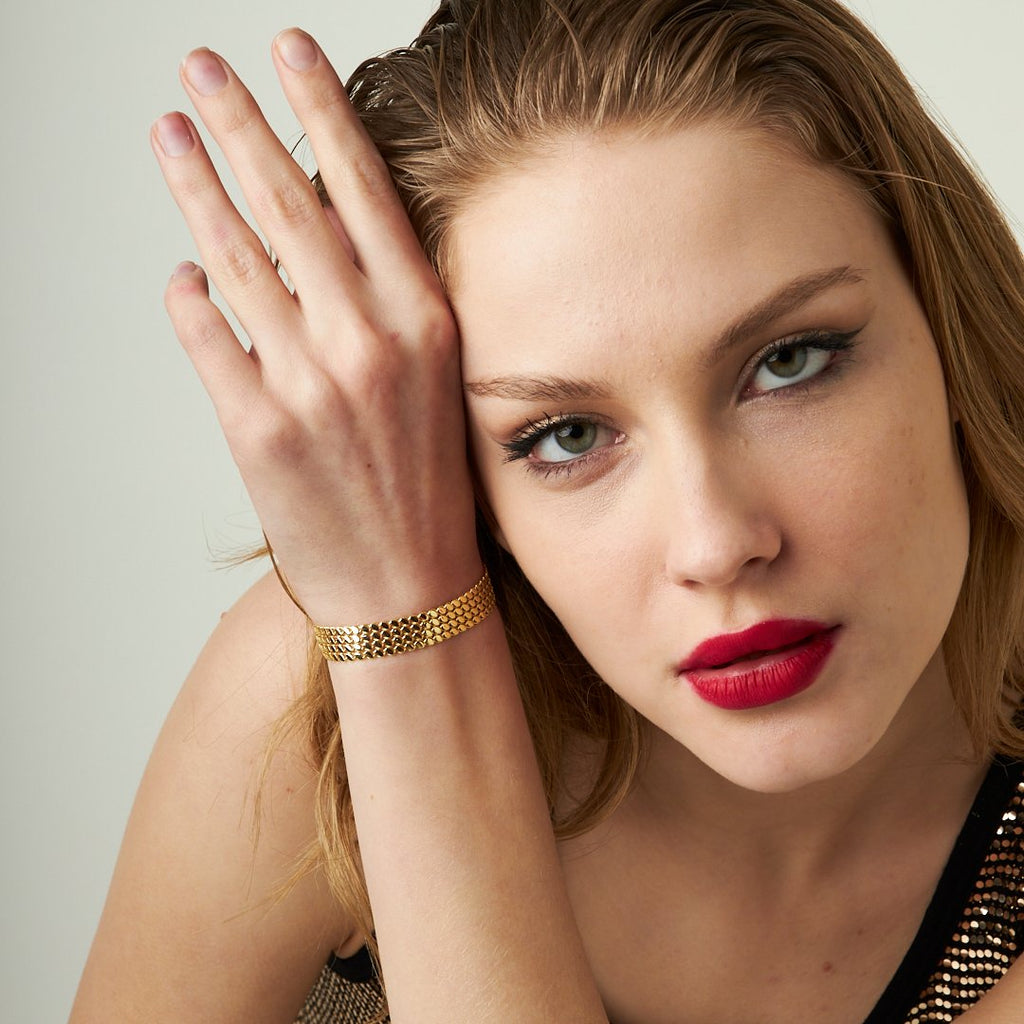 Beş Sıra Kalın Balıksırtı Bileklik - 925 GÜMÜŞ