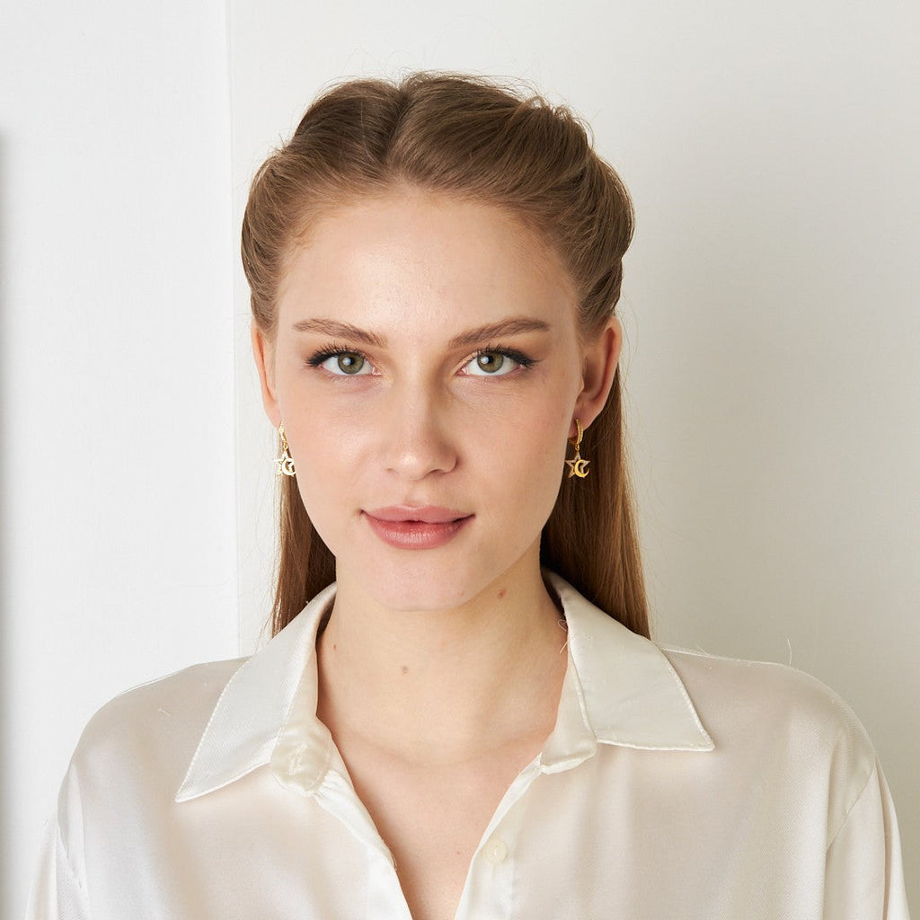 Hilal Ay Yıldız Taşlı Küpe - 925 GÜMÜŞ