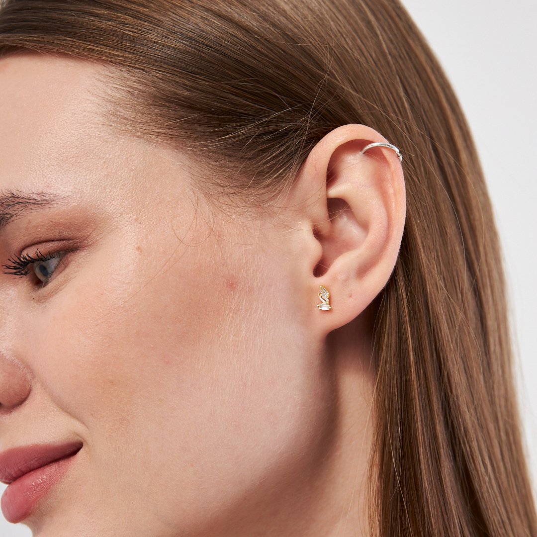 Üçlü Baget Taşlı Piercing - 925 GÜMÜŞ