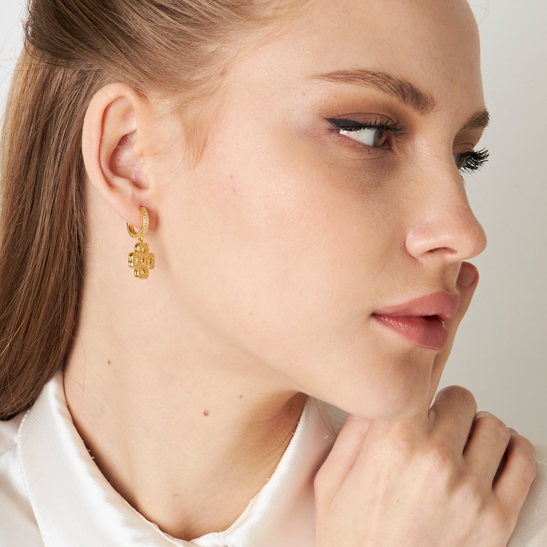 Dört Yapraklı Yonca Küpe - 925 GÜMÜŞ