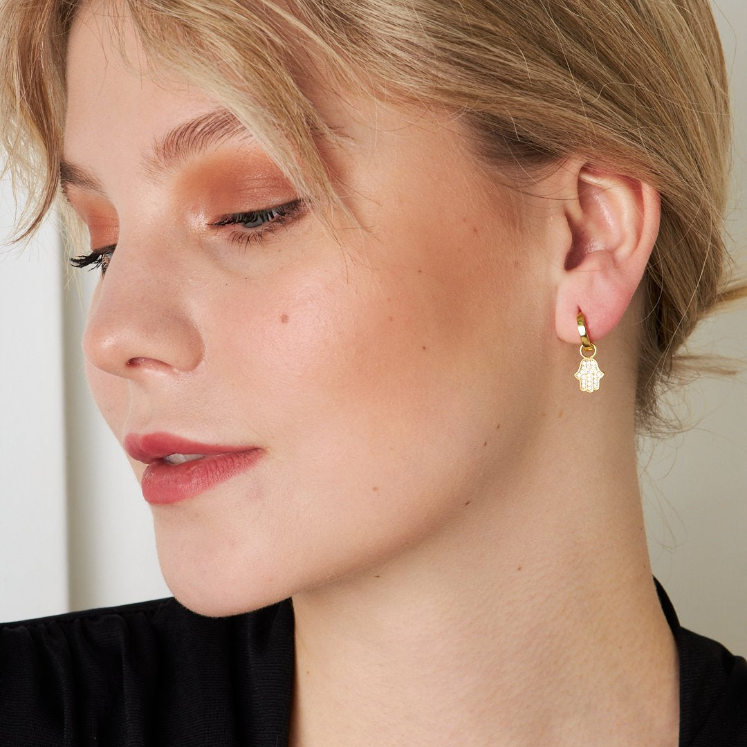 Taşlı Fatma el küpesi - 925 GÜMÜŞ