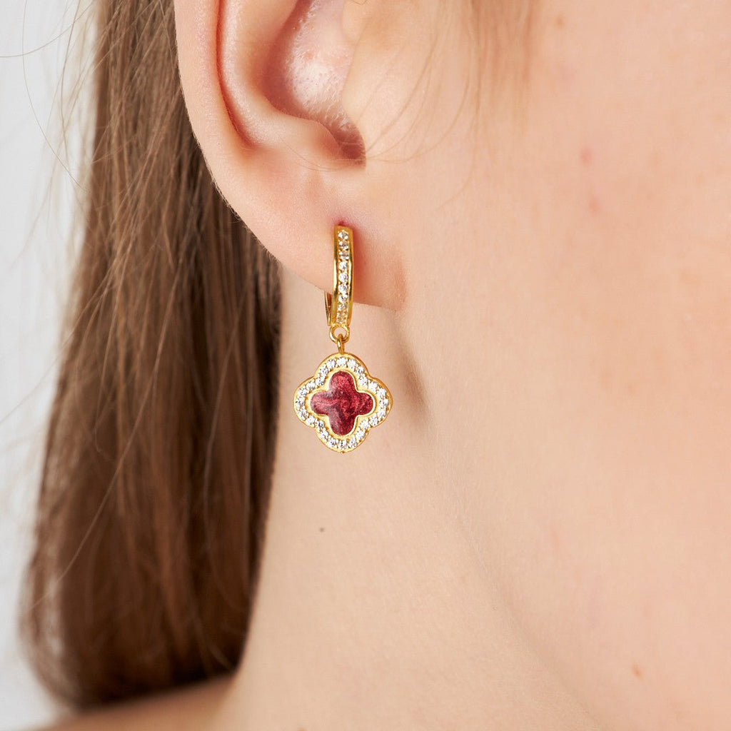 Renkli Taşlı Yonca Küpe - 925 GÜMÜŞ