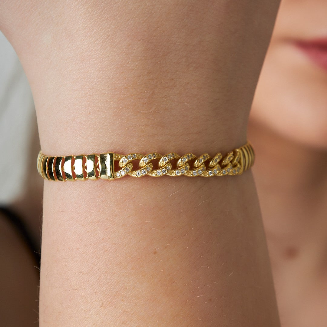 Balıksırtı Zincirli Ve Taşlı Gurme Bileklik - 925 GÜMÜŞ